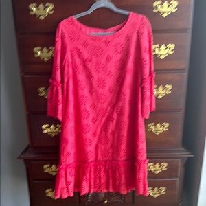 Pink Anthropologie  Floral Patterned Dress with flare sleeves and beading